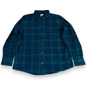 Bean Womens Large Flannel Shirt Relaxed Fit Blue Green L.L. Bean 273137